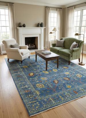 Blue Floral Traditional 8X11 Oushak Chobi Oriental Rug