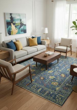 Blue Floral Traditional 8X10 Oushak Chobi Oriental Rug