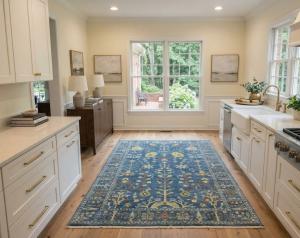 Blue Floral Traditional 5X8 Oushak Chobi Oriental Rug