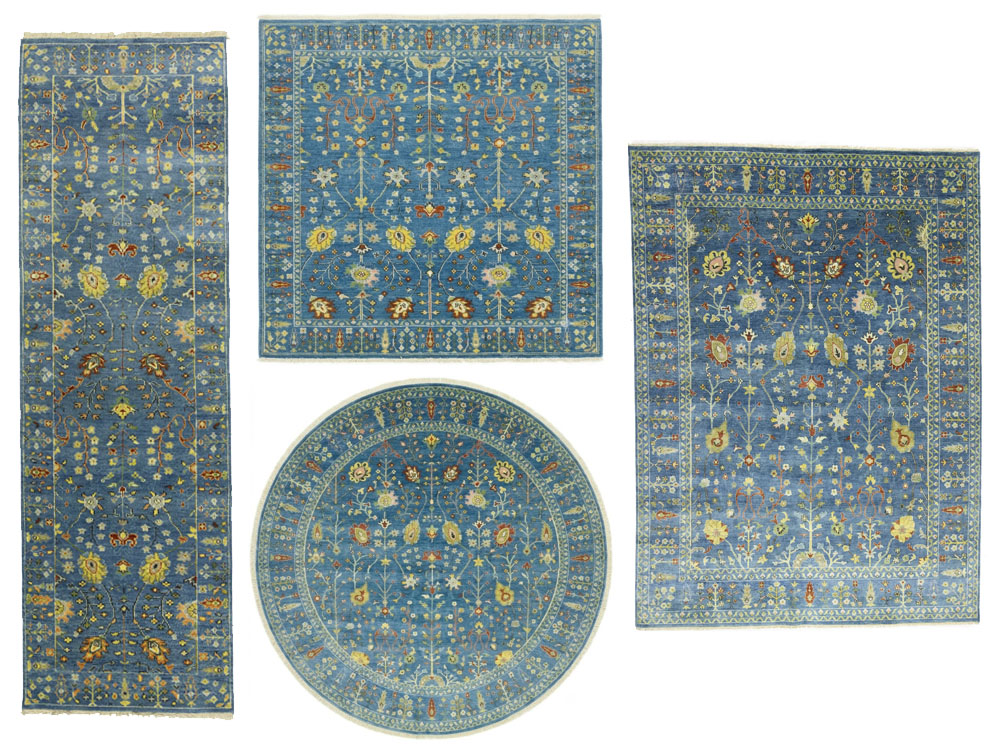 Blue Floral Traditional Oushak Chobi Oriental All Size - Image 1