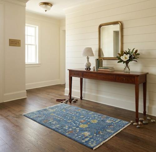 Blue Floral Traditional 3X5 Oushak Chobi Oriental Rug
