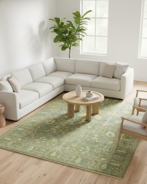 Olive Green Floral Traditional 10X14 Oushak Chobi Oriental Rug