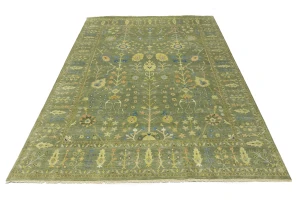 Olive Green Floral Traditional 9X12 Oushak Chobi Oriental Rug