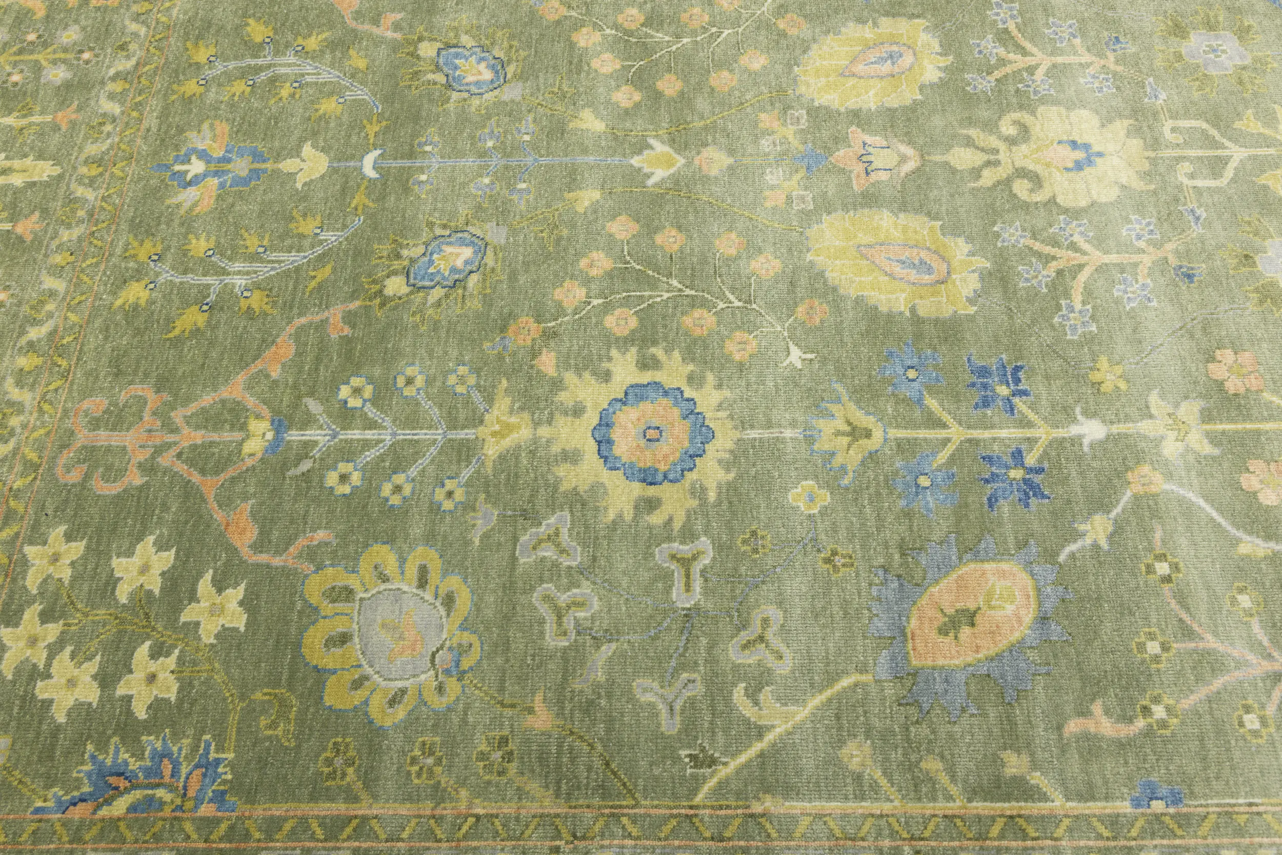 Olive Green Floral Traditional 9X12 Oushak Chobi Oriental Rug