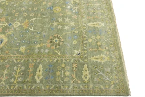 Olive Green Floral Traditional 9X12 Oushak Chobi Oriental Rug