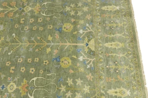 Olive Green Floral Traditional 9X12 Oushak Chobi Oriental Rug