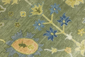 Olive Green Floral Traditional 9X12 Oushak Chobi Oriental Rug
