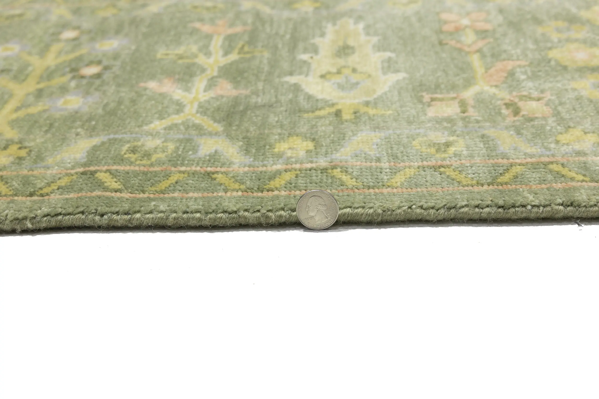 Olive Green Floral Traditional 9X12 Oushak Chobi Oriental Rug