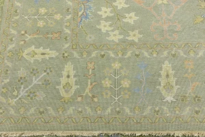 Olive Green Floral Traditional 9X12 Oushak Chobi Oriental Rug