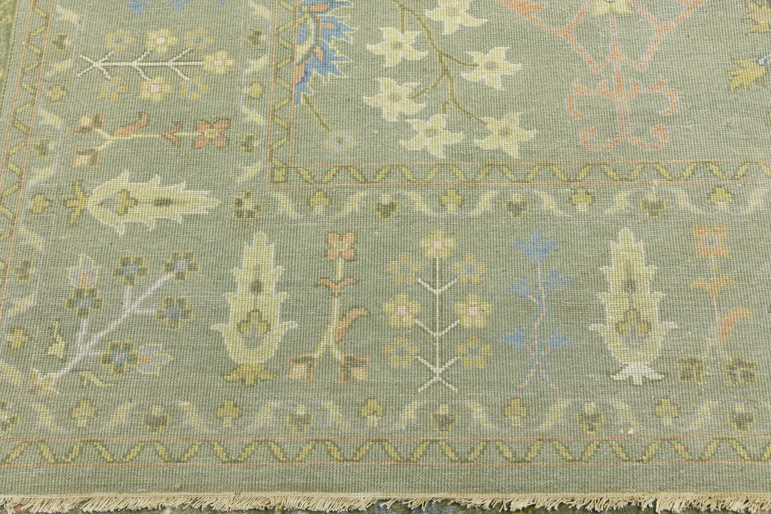 Olive Green Floral Traditional 9X12 Oushak Chobi Oriental Rug