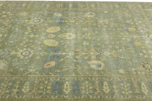 Olive Green Floral Traditional 9X12 Oushak Chobi Oriental Rug