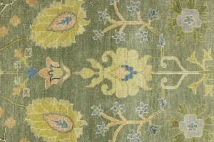 Olive Green Floral Traditional 9X12 Oushak Chobi Oriental Rug