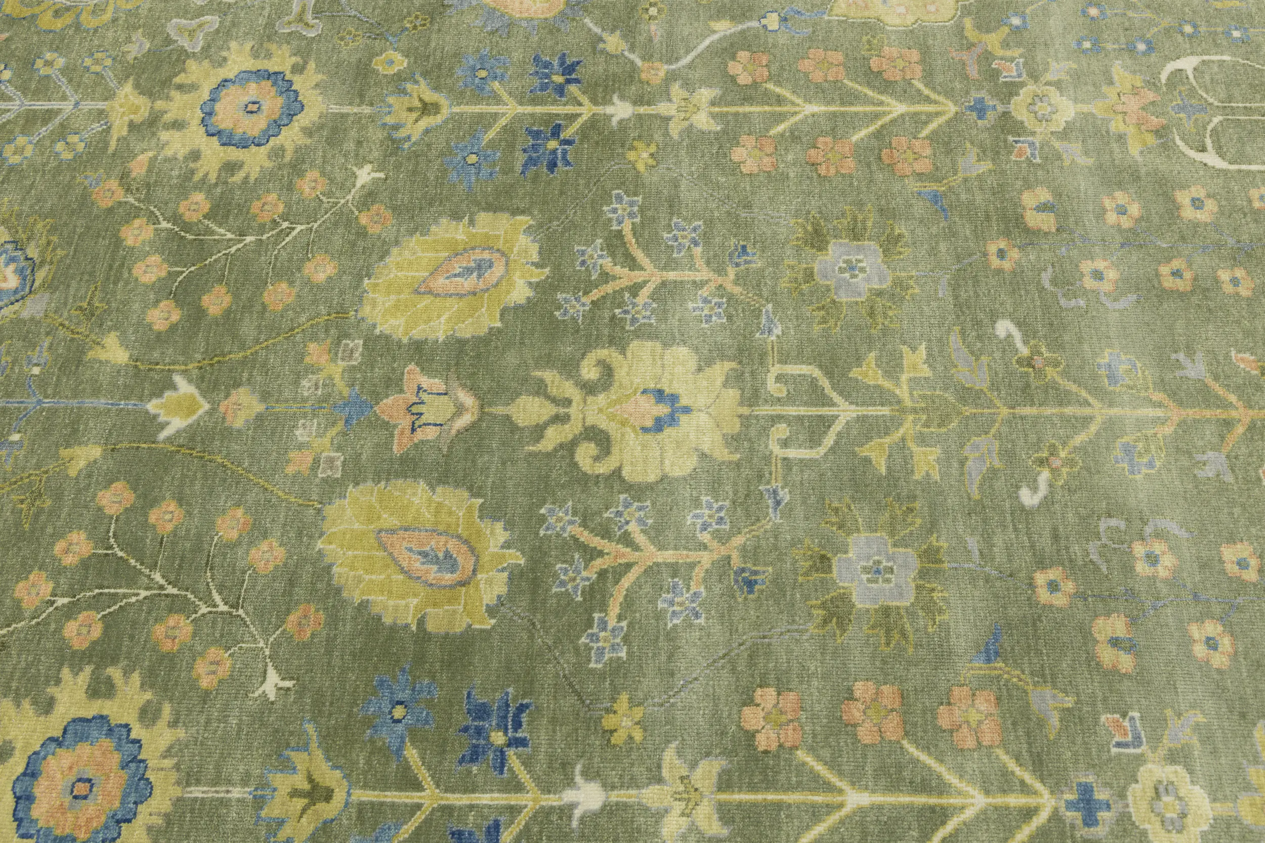 Olive Green Floral Traditional 9X12 Oushak Chobi Oriental Rug