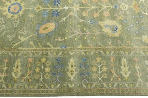 Olive Green Floral Traditional 9X12 Oushak Chobi Oriental Rug