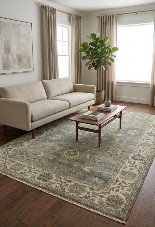 Gray Floral Peshawar 6X9 Oushak Chobi Oriental Rug