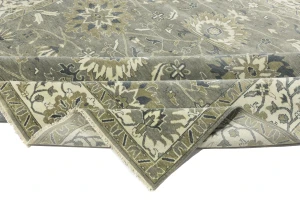 Light Gray, Ivory Floral 10X10 Chobi Oriental Square Rug