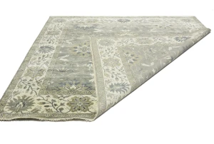 Light Gray, Ivory Floral 10X10 Chobi Oriental Square Rug