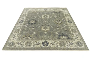 Light Gray, Ivory Floral 10X10 Chobi Oriental Square Rug