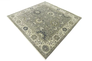 Light Gray, Ivory Floral 10X10 Chobi Oriental Square Rug