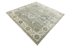 Light Gray, Ivory Floral 10X10 Chobi Oriental Square Rug