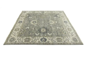 Light Gray, Ivory Floral 10X10 Chobi Oriental Square Rug