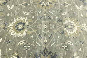 Light Gray, Ivory Floral 10X10 Chobi Oriental Square Rug