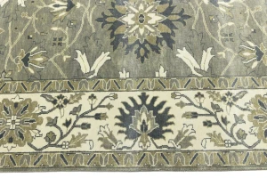 Light Gray, Ivory Floral 10X10 Chobi Oriental Square Rug