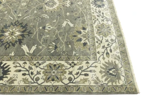 Light Gray, Ivory Floral 10X10 Chobi Oriental Square Rug