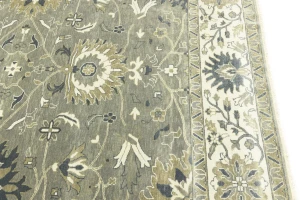 Light Gray, Ivory Floral 10X10 Chobi Oriental Square Rug