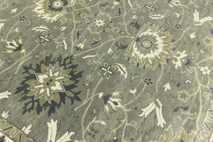 Light Gray, Ivory Floral 10X10 Chobi Oriental Square Rug