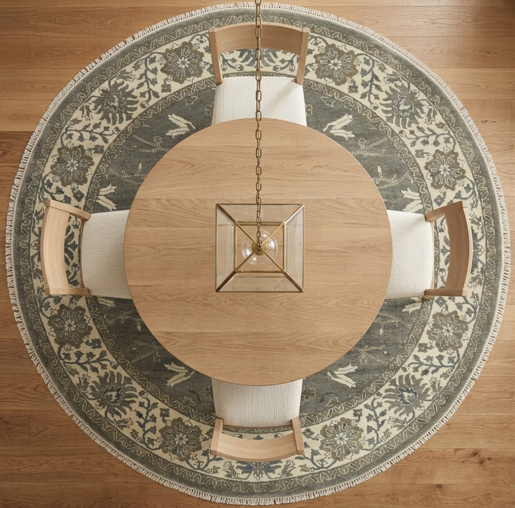 Taupe Floral 8X8 Osh Chobi Peshawar Oriental Round Rug - Image 2