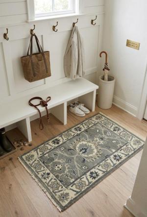Taupe Floral 2X3 Osh Chobi Peshawar Oriental Rug