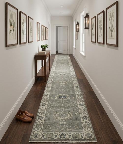 Taupe Floral 2'5X13'5 Osh Chobi Peshawar Oriental Runner Rug