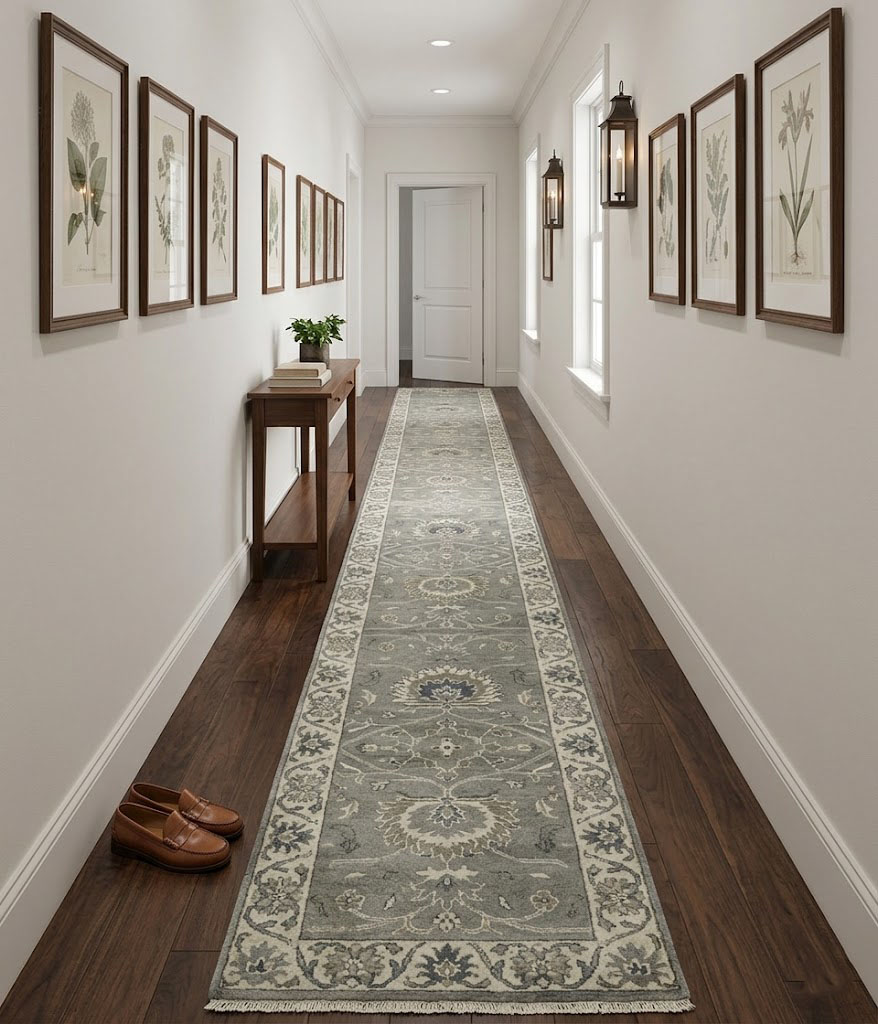 Taupe Floral 2'5X13'5 Osh Chobi Peshawar Oriental Runner Rug - Image 2