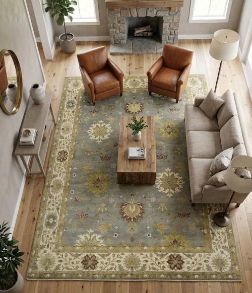 Light Blue Floral Osh Chobi 12x15 Oriental Area Rug