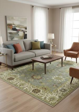 Blue-gray Floral Transitional 8X10 Osh Chobi Oriental Rug