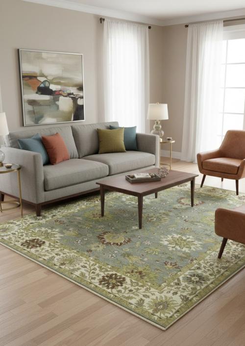 Blue-gray Floral Transitional 8X10 Osh Chobi Oriental Rug