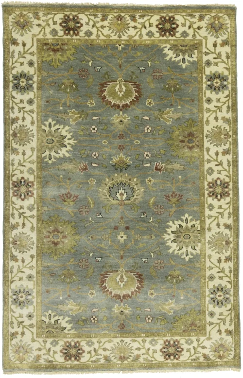 Light Blue Floral Transitional 5X8 Oushak Chobi Oriental Rug