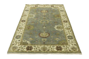 Light Blue Floral Transitional 5X8 Oushak Chobi Oriental Rug