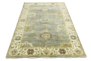 Light Blue Floral Transitional 5X8 Oushak Chobi Oriental Rug