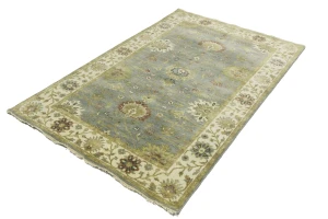 Light Blue Floral Transitional 5X8 Oushak Chobi Oriental Rug