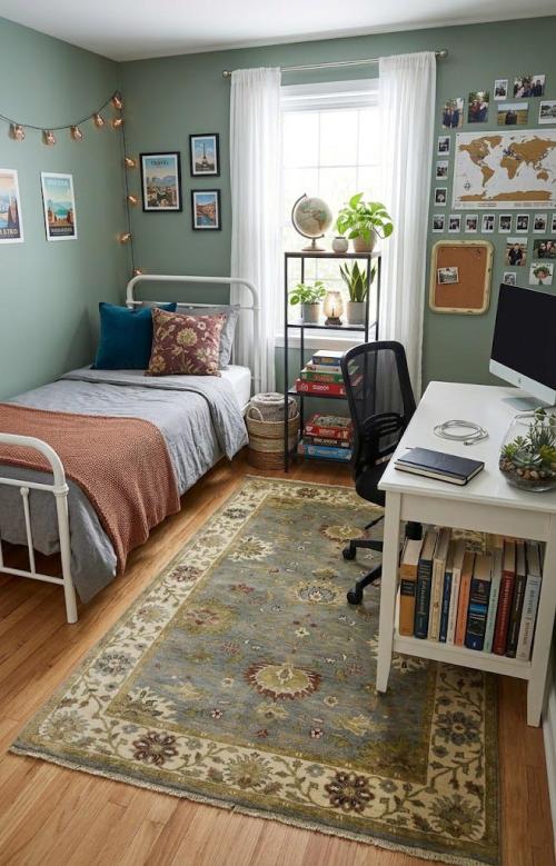 Light Blue Floral Transitional 5X8 Oushak Chobi Oriental Rug