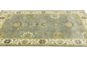 Light Blue Floral Transitional 5X8 Oushak Chobi Oriental Rug