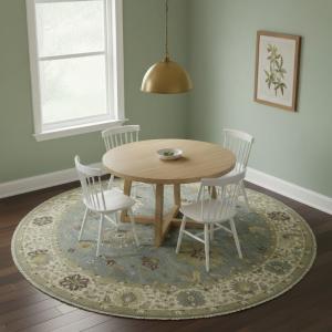 Light Blue Floral Osh Chobi 10X10 Oriental Round Rug