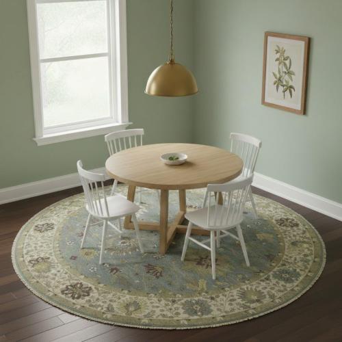 Light Blue Floral Osh Chobi 10X10 Oriental Round Rug