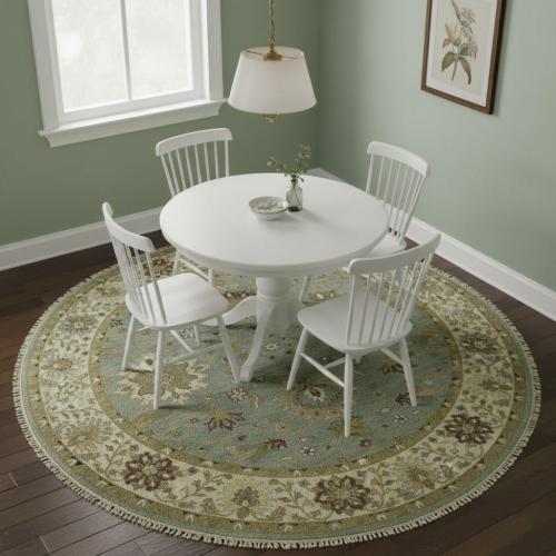 Blue-gray Floral Osh Chobi 8X8 Oriental Round Rug