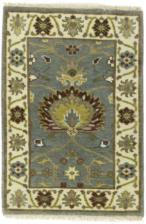 Blue-gray Floral Osh Chobi 2x3 Oriental Area Rug