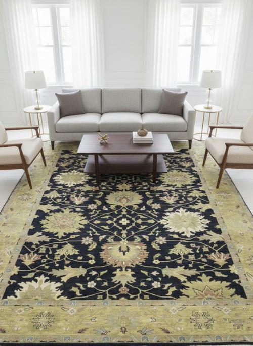Black Transitional Floral 10X14 Oushak Chobi Oriental Rug