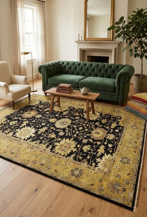 Black Transitional Floral Oushak Chobi Oriental All Size