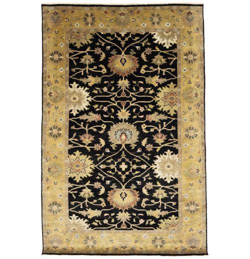 Black Traditional Floral 5x8 Oushak Chobi Oriental Rug